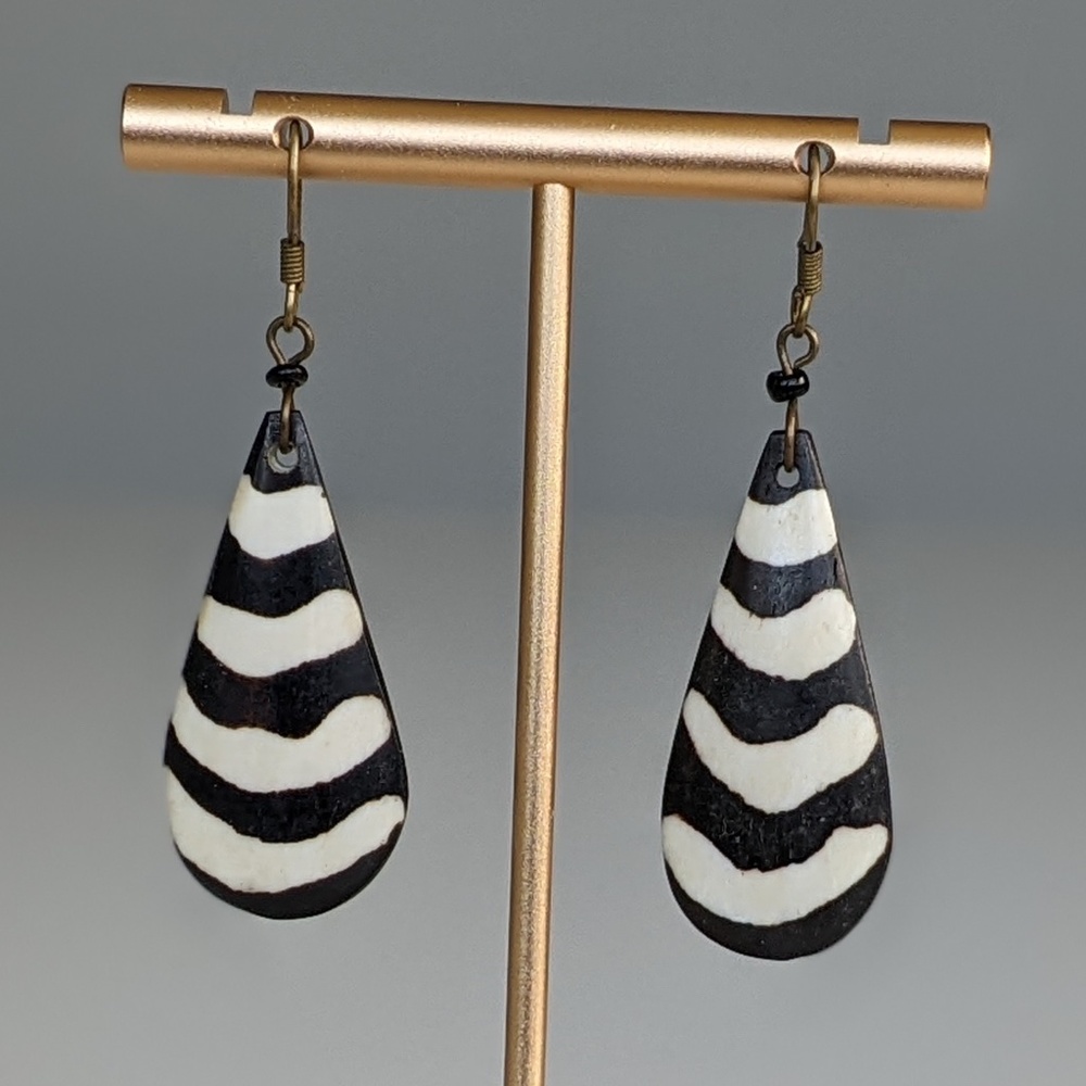 Black/Brown & White Zebra Stripe Teardrop Earrings